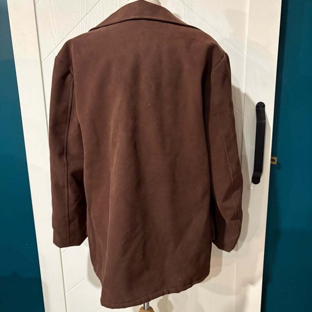 Vintage Brown Faux Suede Sherpa Lined Chore Coat 70s Western / Farm/Rodeo - Picture 6 of 7